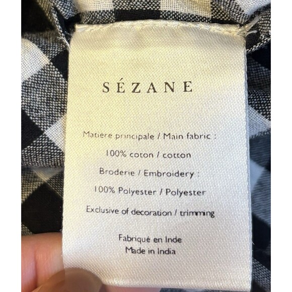 SEZANE Louise Button Up Shirt Black White Gingham 38 Ruffle Cotton Plaid Classic - Picture 9 of 14